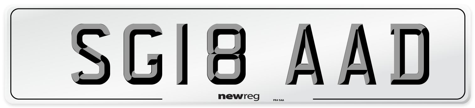 SG18 AAD Number Plate from New Reg